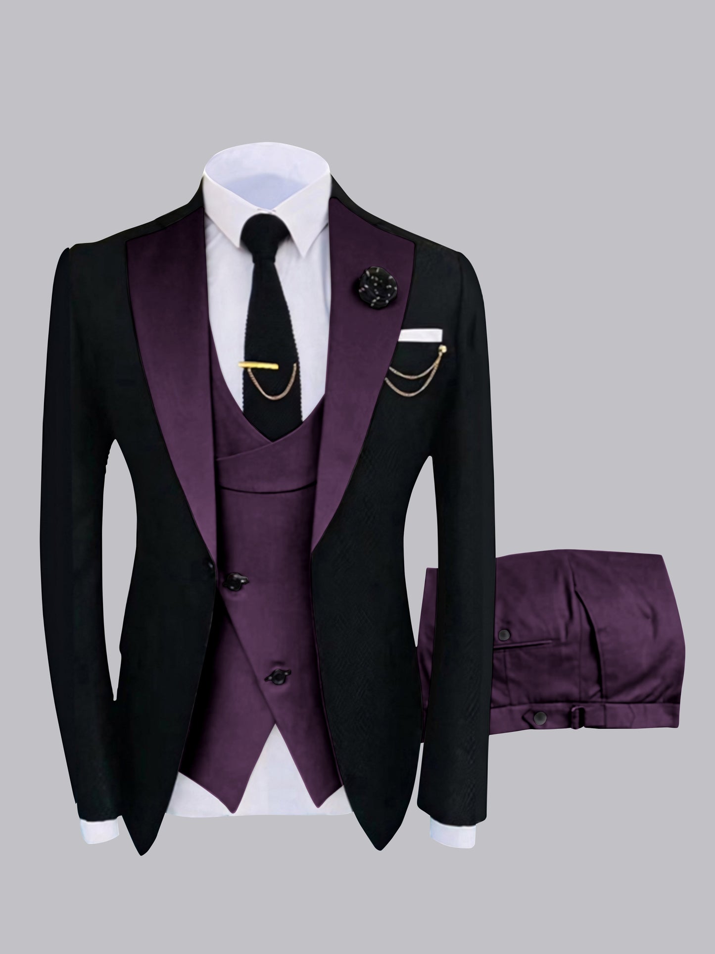 Chic Men's One Button Contrast Finishes 3 Pieces Suits