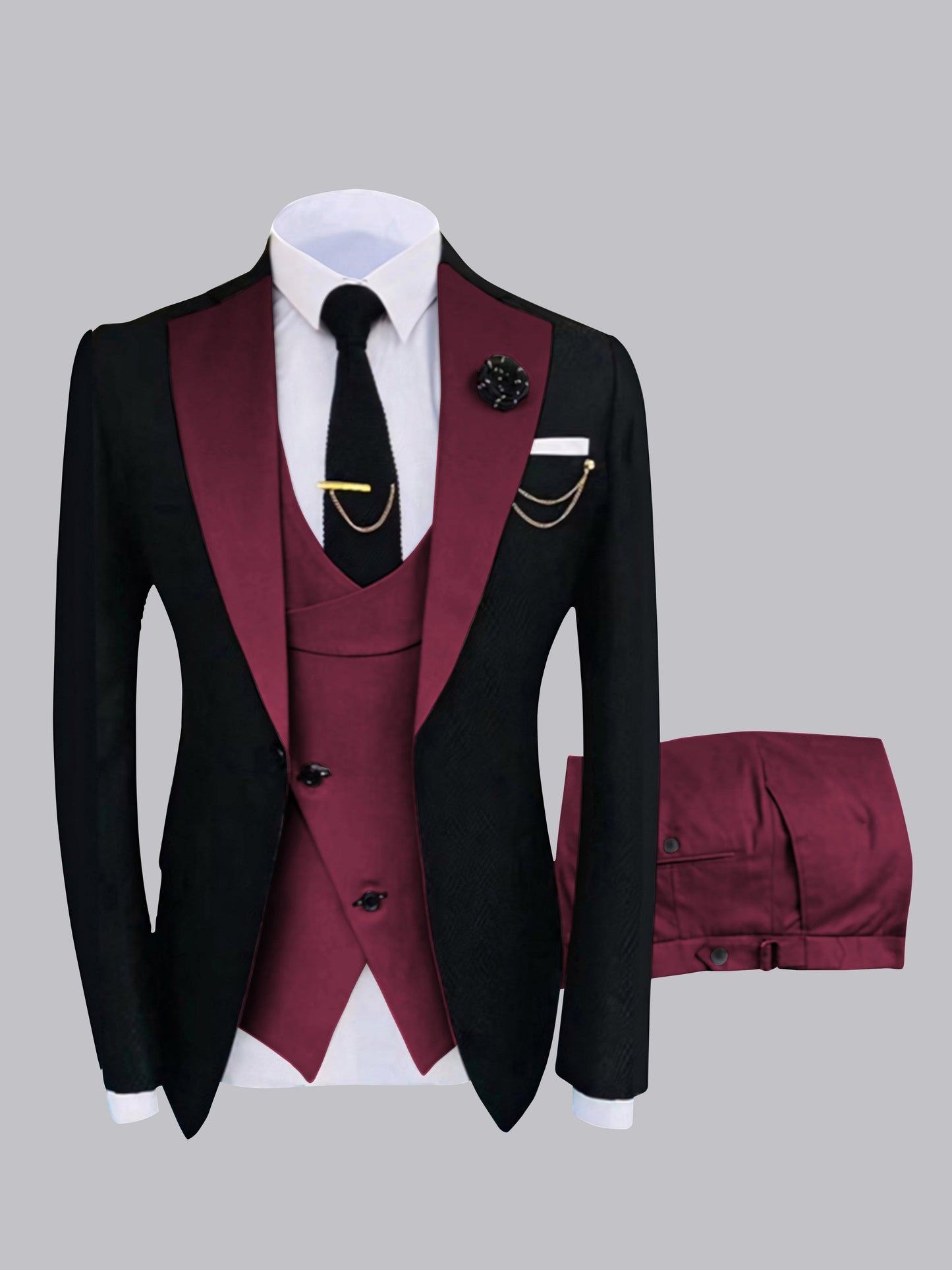 Chic Men's One Button Contrast Finishes 3 Pieces Suits